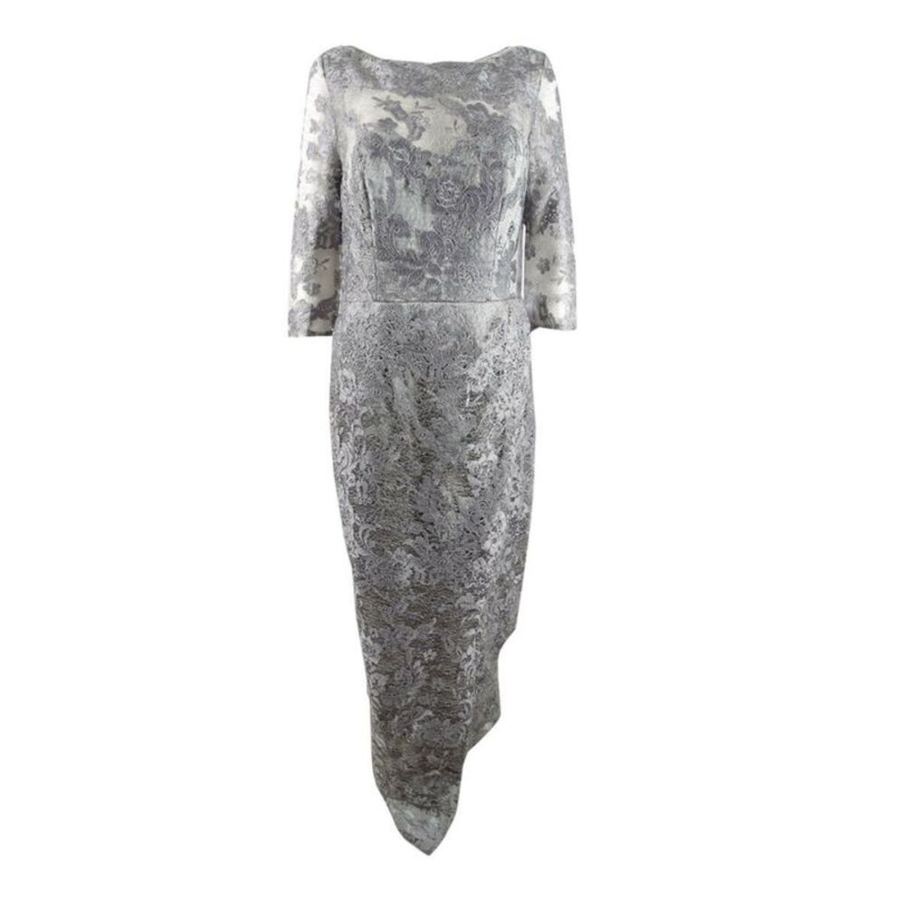 NWT JS COLLECTION Womens Silver 3/4 Sleeve Full-Length Evening Dress 4